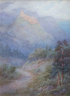 Mountainous landscape with distant town - Harry Foster Newey