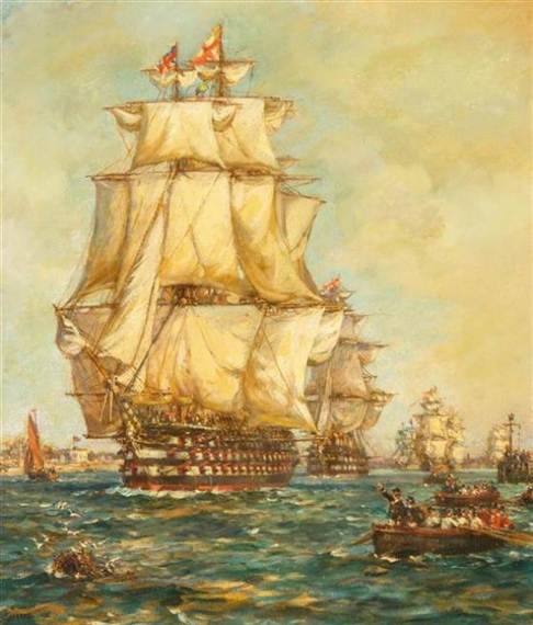 Fleet of Warships at Port by Bernard Finegan Gribble