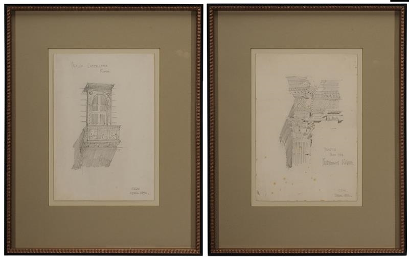 Two architectural sketches: "Sketch From the Pantheon Rome" and "Palazzo Camcelleria/Rome" by Charles Rennie Mackintosh, 1891