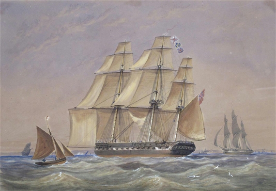 Charles Arthur Lodder | A frigate off the coast (1867) | MutualArt