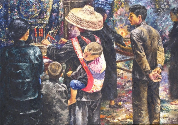 Unknown | A Vietnamese family at a market stall | MutualArt