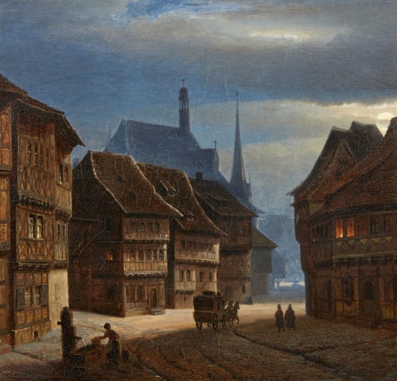 Marktplatz zu Wernigerode bei Nacht by Georg-Heinrich Crola, 1855