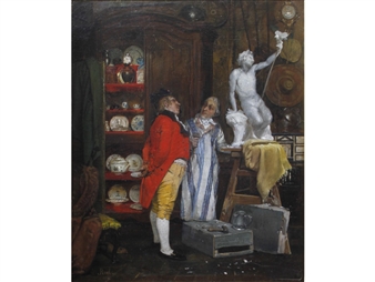 A sculptor talking to a client in his studio - Pierre-Léon-Horace Ruel