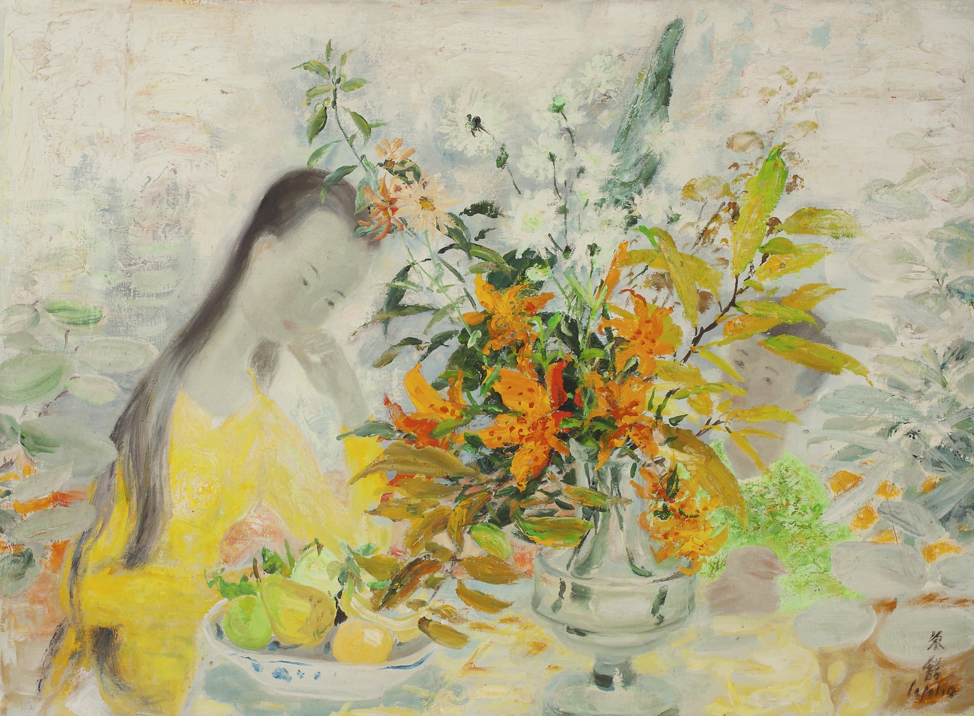 Artwork by Lê Phổ, LADY WITH FLOWERS, Made of Oil on canvas