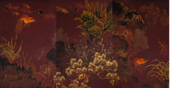 AQUARIUM SCENE WITH GOLDFISH OF ABUNDANCE by Pham Hau, 1950