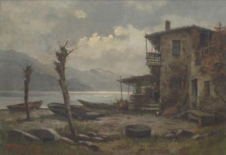 Lake Scene, Cascinale Sul Lago, Autunno by Ercole Magrotti