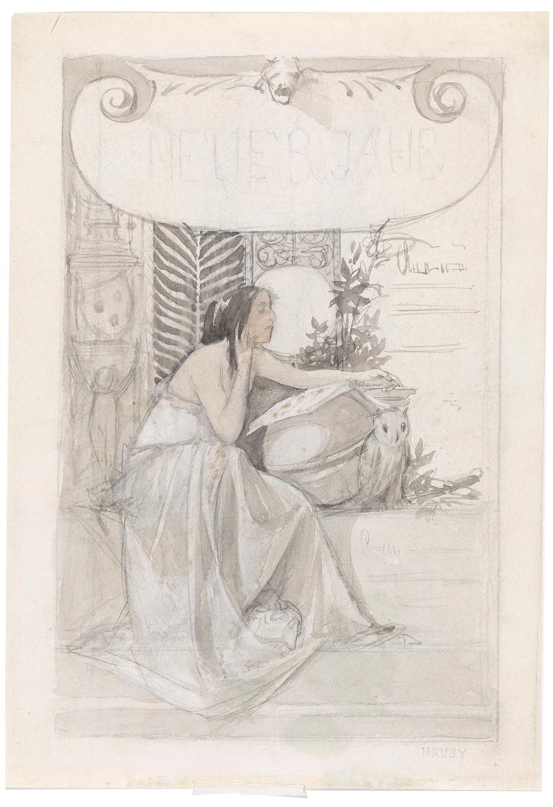 Sergius Hruby | A double page sketch sheet : A woman in the interior of ...