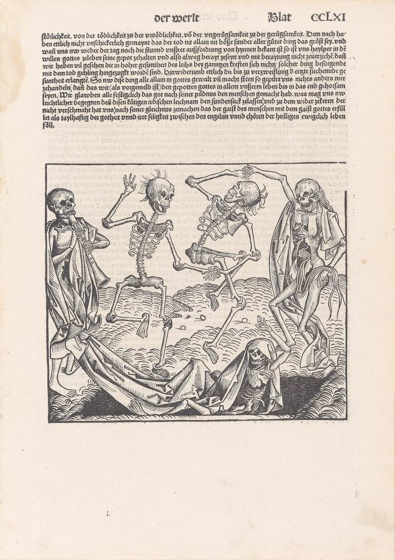 Artwork by Michael Wolgemut, Dance of the skeletons, Made of woodcut
