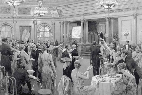 A depiction of upper class diners at The Savoy on election night ; Reception at the India Office on the Kings Birthday; The Duchess of York signs the Register in Westminster Abbey;The Royal Maundy in St Paul's
