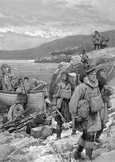 A naval epic in Narvik Ford: Men of H.M.S Hardy land from their grounded ship
