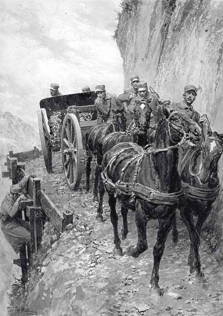 Fortunino Matania 2 works; Italian Artillery in the Alps; Soldiers
