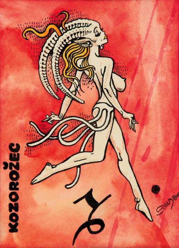 Artwork by Kaja Saudek, Ibex, Made of watercolour, ink, white