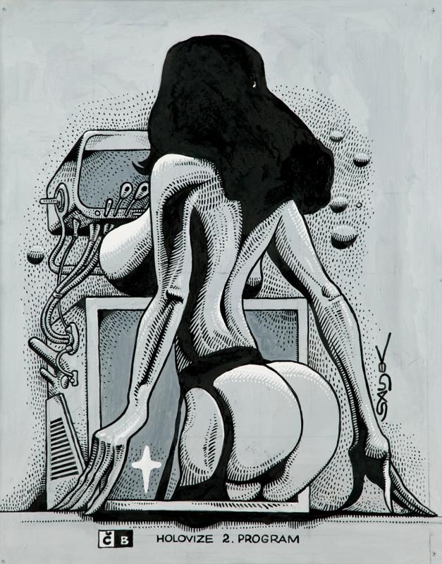 Artwork by Kaja Saudek, Holovision 2nd program, Made of gouache, ink, cardboard