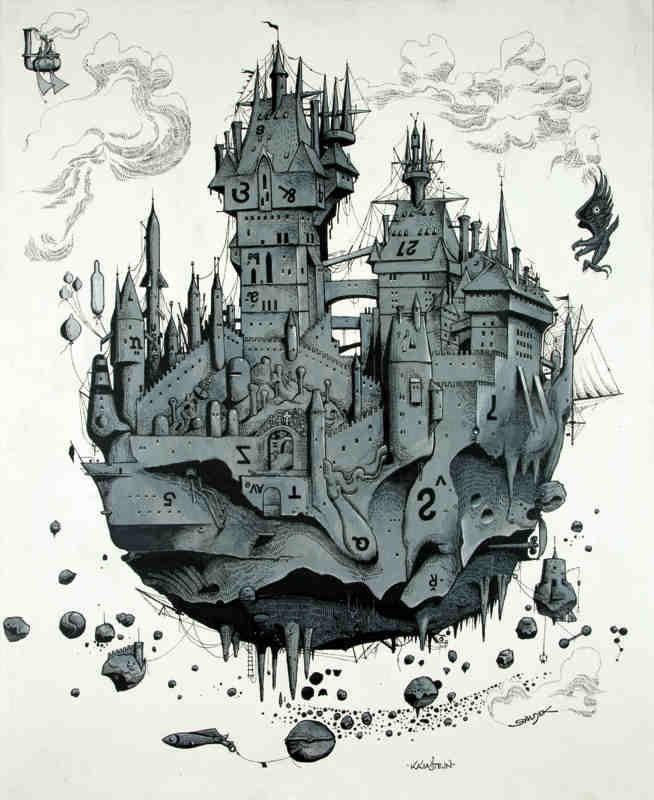 Artwork by Kaja Saudek, Kajastejn, Made of gouache, ink, white, canvas