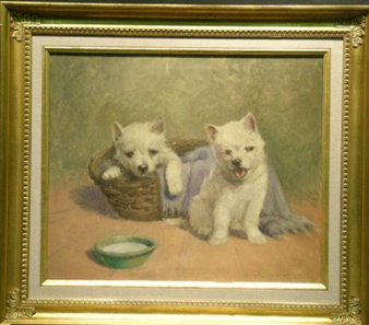READY FOR BREAKFAST, TWO WEST HIGHLAND WHITE TERRIERS - Gabriella Rainer Istvanffy