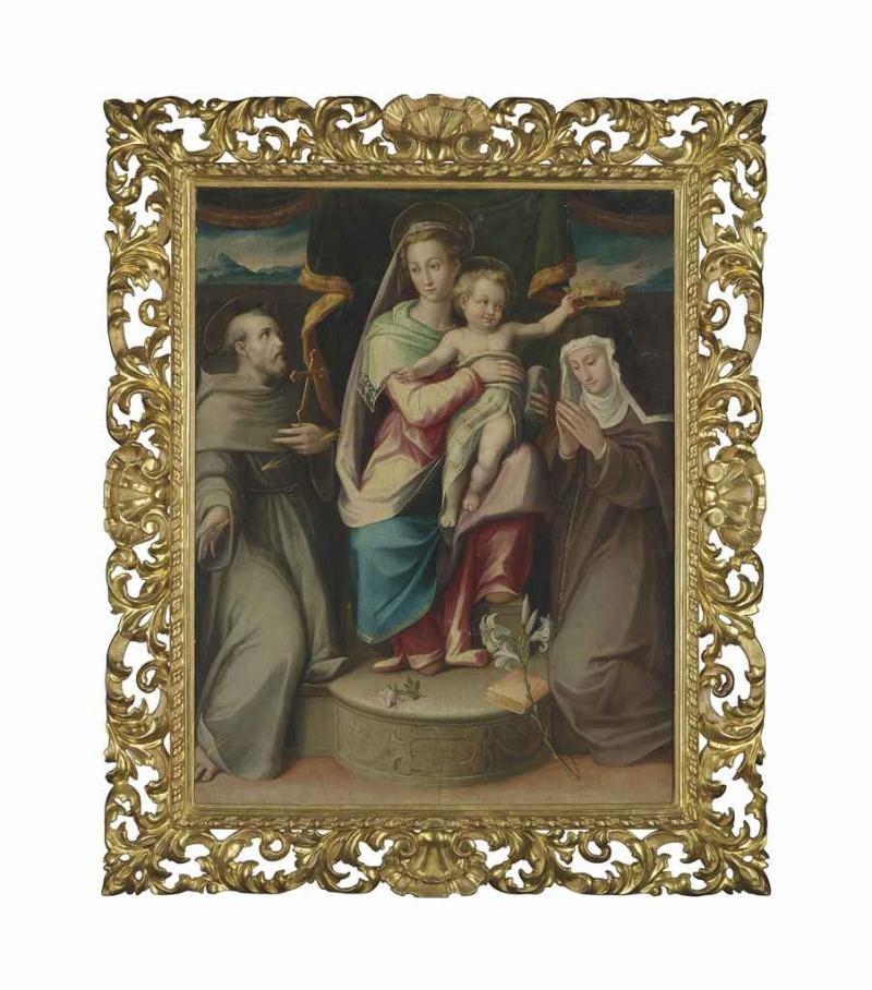 Artwork by Giovanni Maria Butteri, The Madonna and Child with Saints Francis and Claire, Made of Oil on panel
