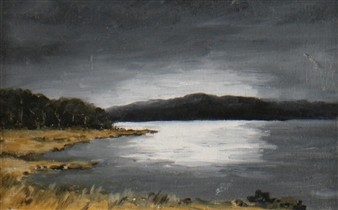 Irish School,Moonlight lake and mountain landscape - Terence Attridge Williams