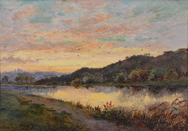 Artwork by Marmaduke A. Langdale, Departing Day, near Maidenhead, Made of oils on panel