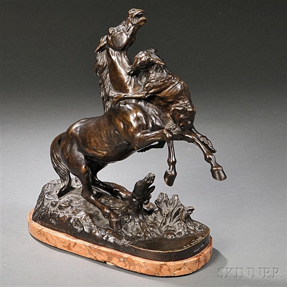 Bronze Figure of a Wolf Attacking a Horse, by Pierre-Jules Mene