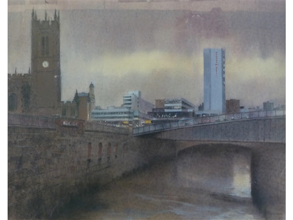 Manchester Cathedral and City by Tom Brown