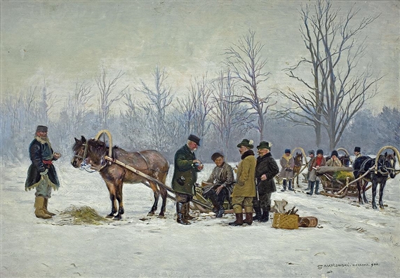 A Hunting Scene by Stanisław Masłowski, 1900