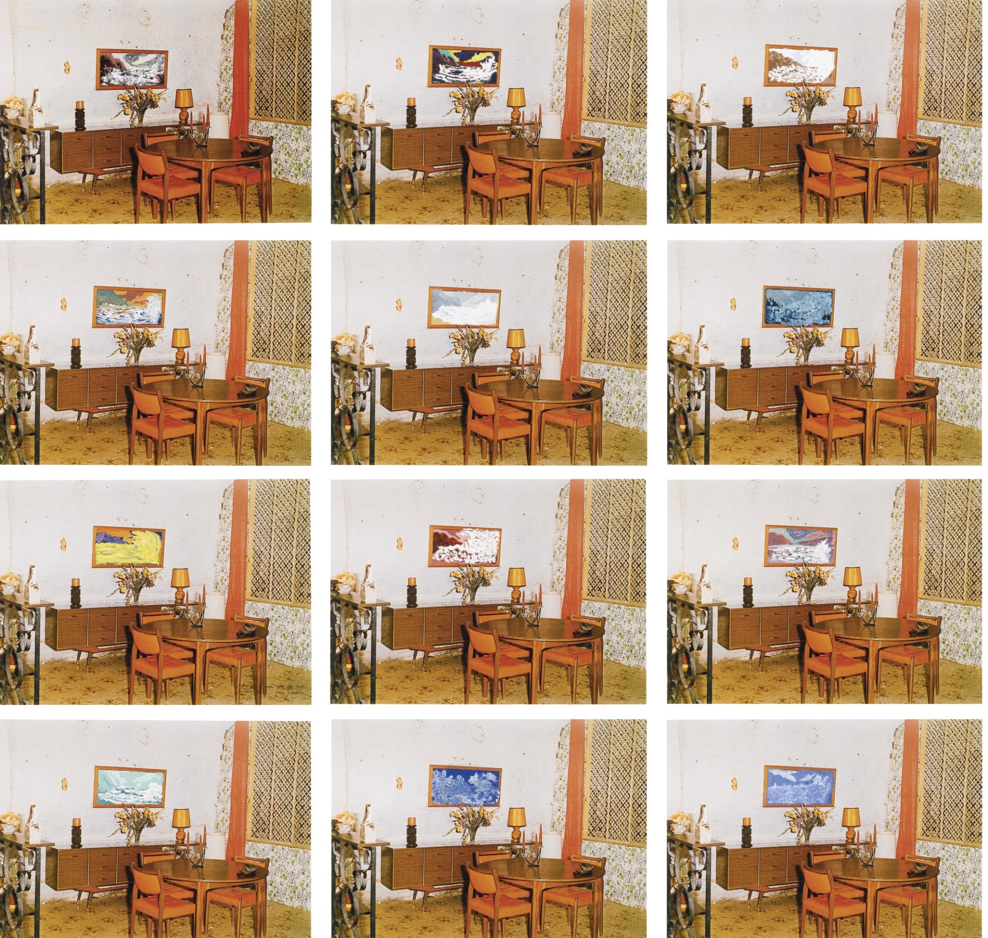 Artwork by Susan Hiller, 12 PARTS: INSIDE A CAVE HOME, COOBER PEDY SOUTH AUSTRALIAN DESERT, Made of hand-painted photograph