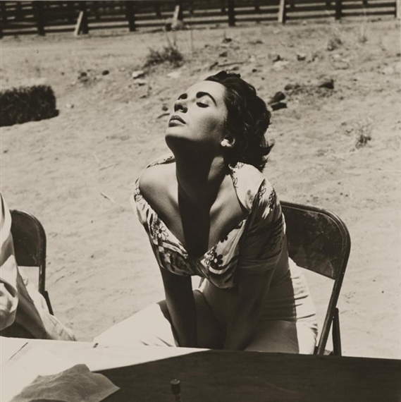 Elizabeth Taylor on the set of Giant, Marfa, Texas by Sid Avery, 1955, printed later