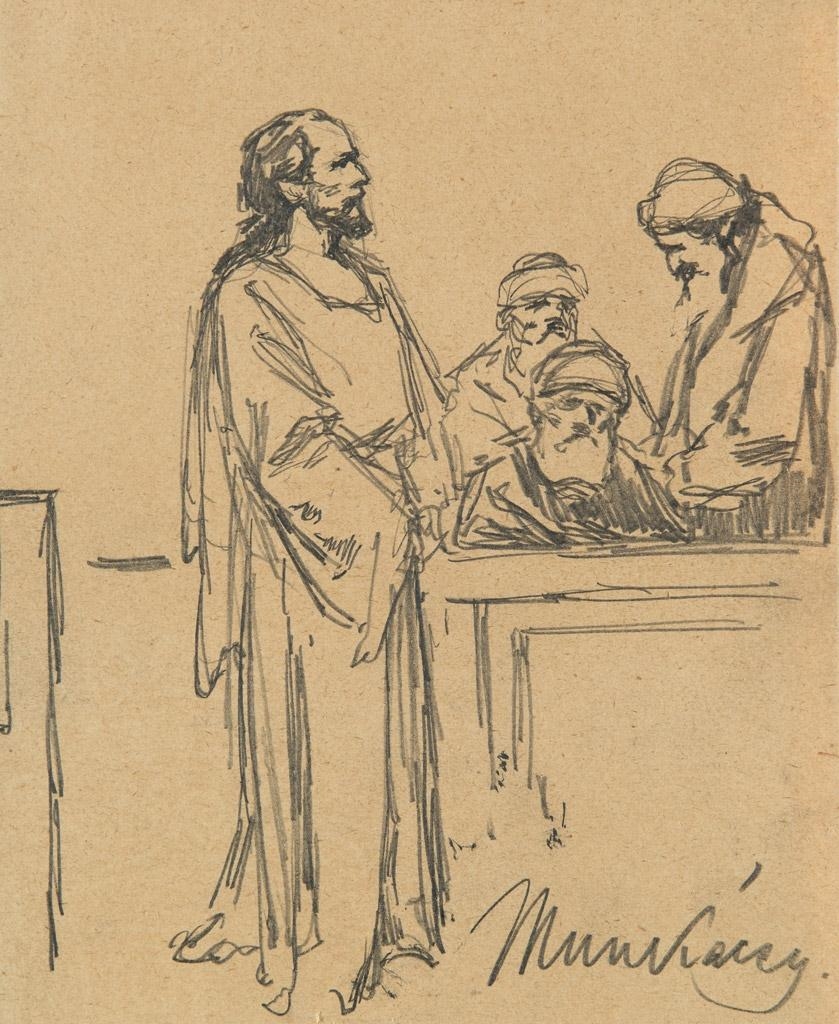 Artwork by Mihaly Munkacsy, Draft for Ecce Homo, Made of pencil on paper