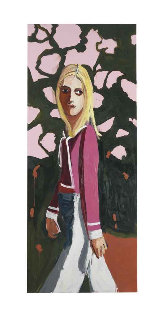 Artwork by Chantal Joffe, Woman with Flowers, Made of oil on board