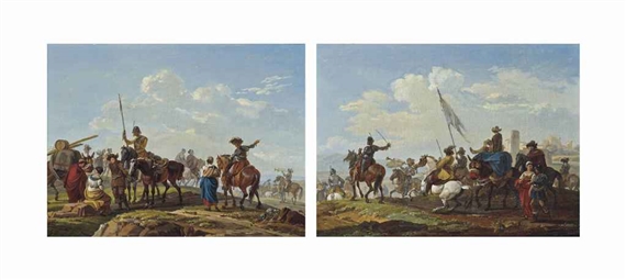 The departure of the troops; and A military convoy on the march by Michel Duplessis