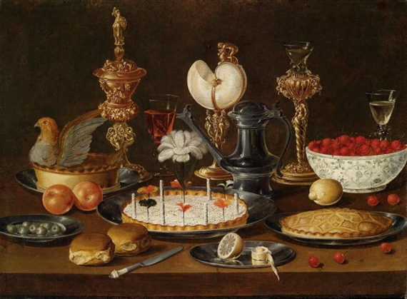 An opulent still life with a nautilus cup by Artus Claessens