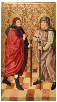 Two Roman pilgrims, probably Saint Judoc and a companion (Saint Coloman of Stockerau?) - Hungarian School, 15th Century