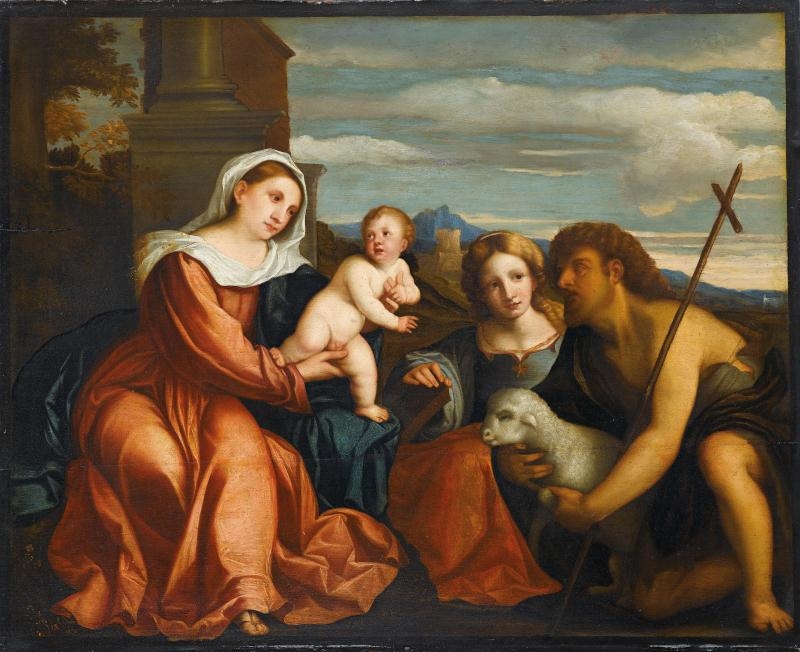 Madonna and Child, with Saint Catherine and Saint John the Baptist by Jacopo Palma il Vecchio