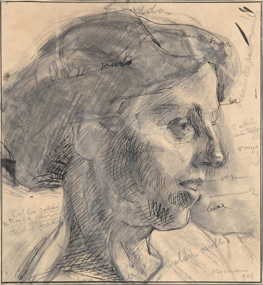 Studio per Evelina (Studio di testa con annotazioni) by Umberto Boccioni, 1909