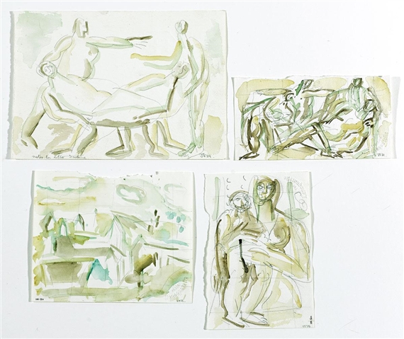 4 Works: Four Figures; Study for Deposition; Landscape; Study for Gold Coast Madonna by Joe Furlonger, 1989