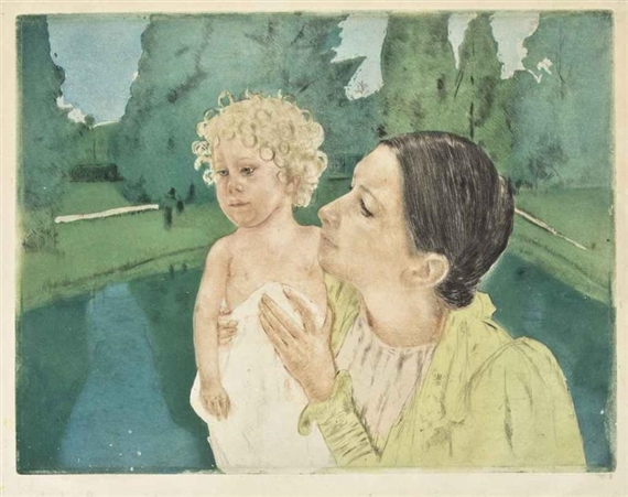 By the Pond by Mary Cassatt, circa 1898