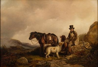 A Poacher, Pony and Hounds Resting in the Glen - J.B. Smith