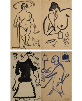 Group Of 4;  Futurist Drawings - Sigizmund Valishevsky