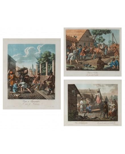 Set of ; Les peuples de la Russie Book. A) Game of Babki; b) Pristavki  Game; Game of Jumping on a Board - Emel'ian Mikhailovich Korneev