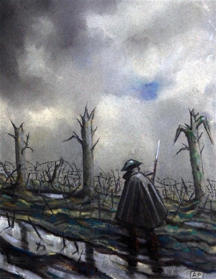 WW1 soldier passing a battlefield by Alfred Palmer