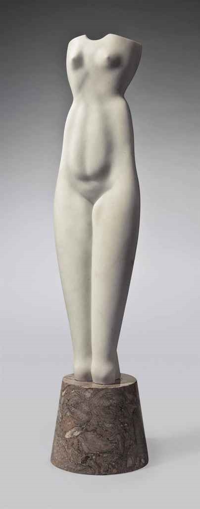 Artwork by Alexander Archipenko, Symmetrical Torso, Made of white marble