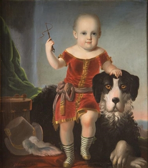 PORTRAIT OF A CHILD WITH A DOG - Frederick Elmore Cohen