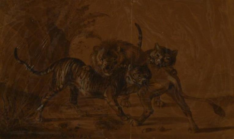 Ferdinand Rauch | TWO TIGERS ATTACKING A LION (1834) | MutualArt