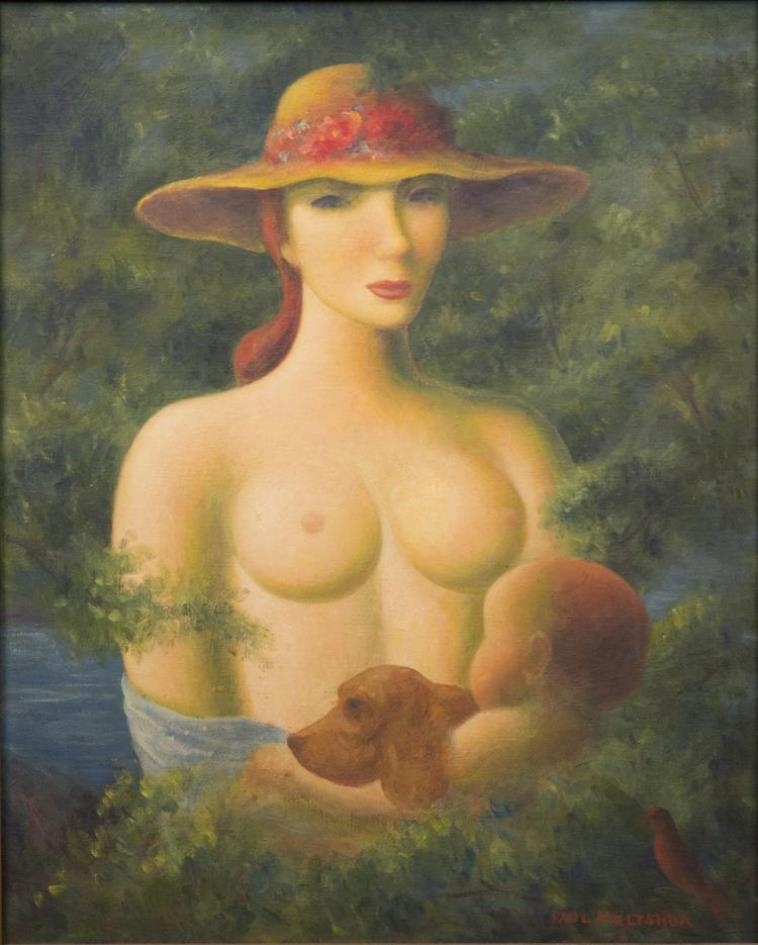 Artwork by Paul Raphael Meltsner, MOTHER AND CHILD WITH COCKER SPANIEL, Made of oil on canvas