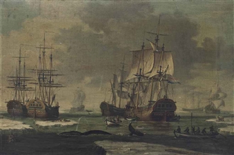 The Greenland Whale Fishery: The Dutch fluyt De Hoop op de Walvisvangst and other ships in the whaling grounds - Jochum de Vries