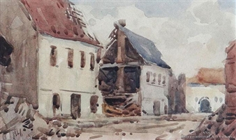 A Street Scene in a Shattered French Village - Nugent Welch