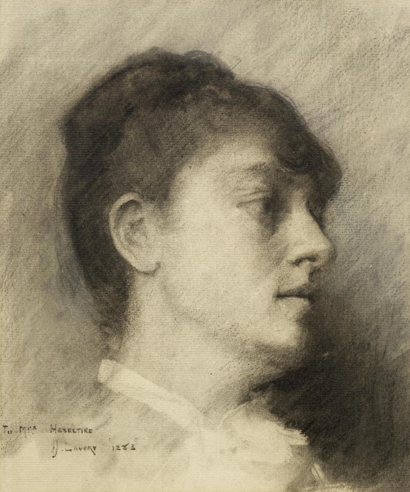 Artwork by John Lavery, Portrait of Mrs. Heseltine, Made of charcoal