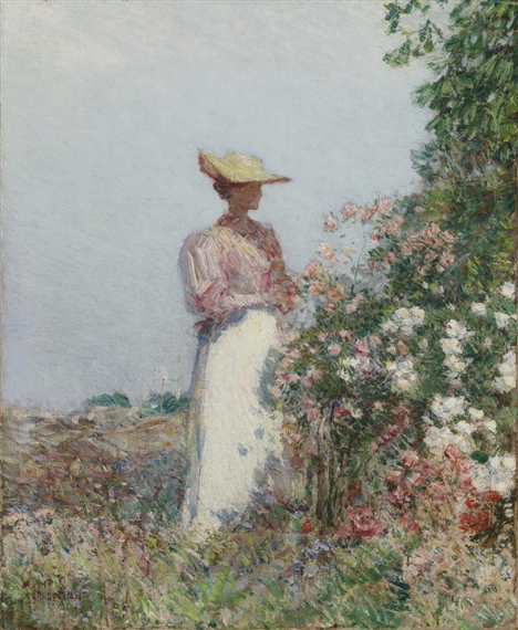 Lady in a Garden by Childe Hassam, Circa 1890