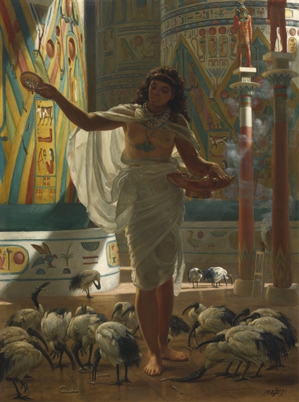 FEEDING THE SACRED IBIS IN THE HALLS OF KARNAC by Edward John Poynter