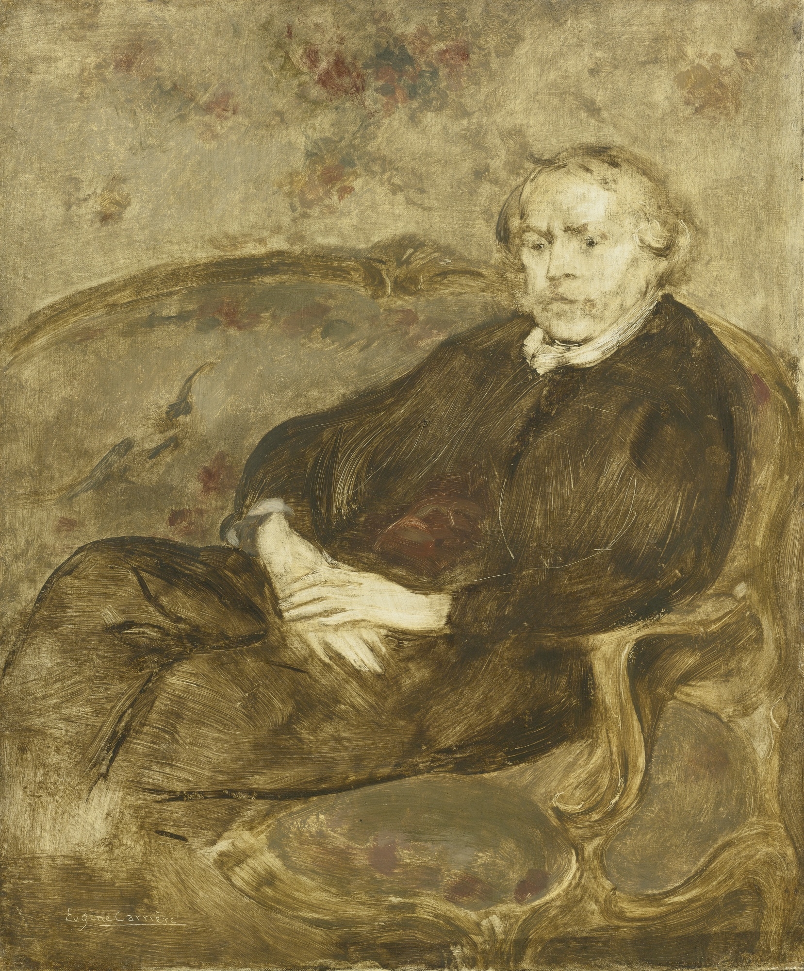 Artwork by Eugène Carrière, ÉTUDE POUR LE PORTRAIT D'EDMUND DE GONCOURT AU CANAPÉ, Made of oil on canvas